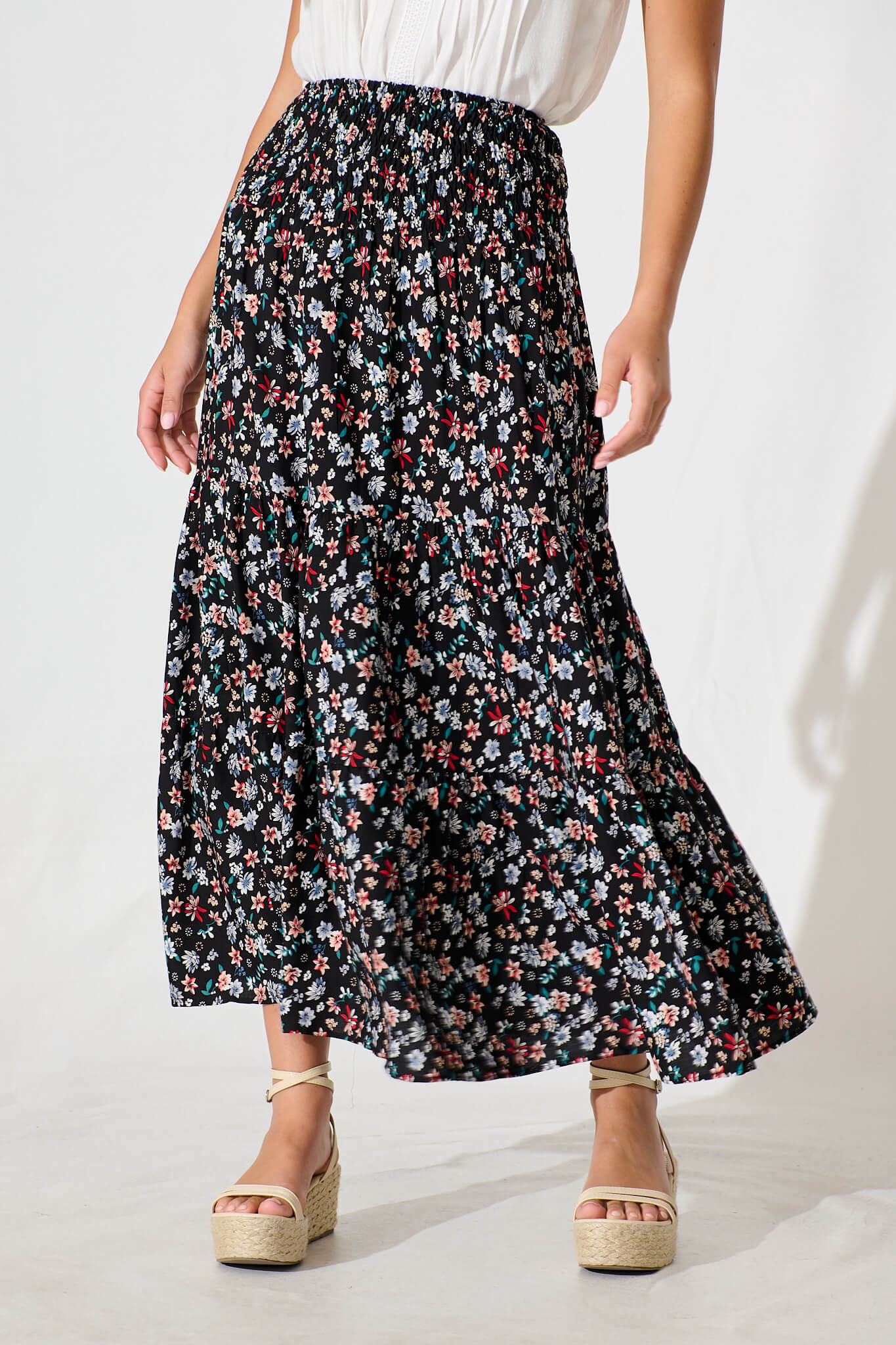 Macarena Maxi Skirt in Black Multi Floral
