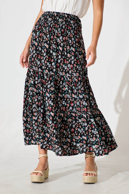 Macarena Maxi Skirt in Black Multi Floral