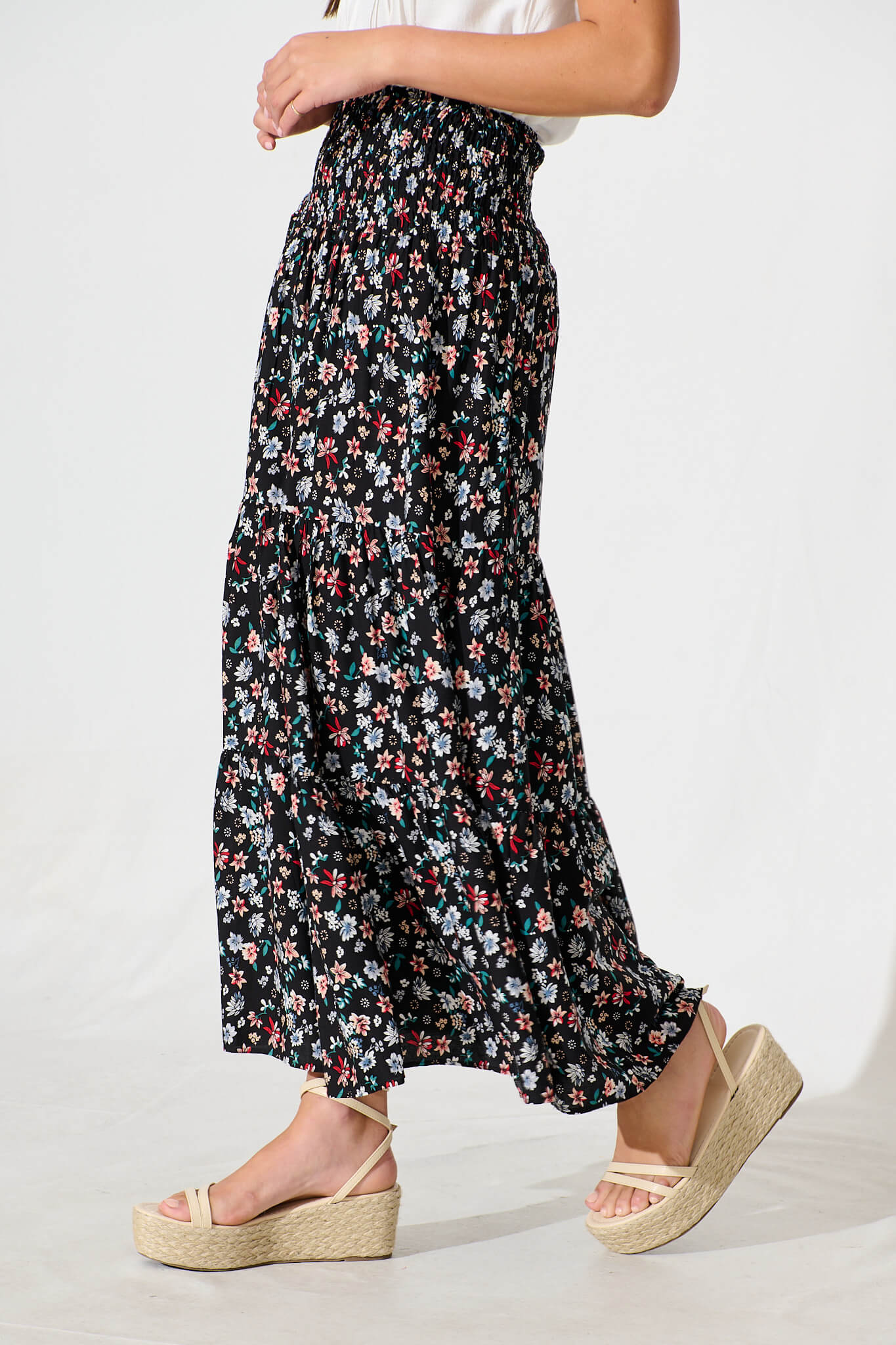 Macarena Maxi Skirt in Black Multi Floral