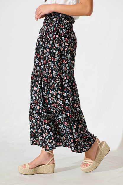 Macarena Maxi Skirt in Black Multi Floral