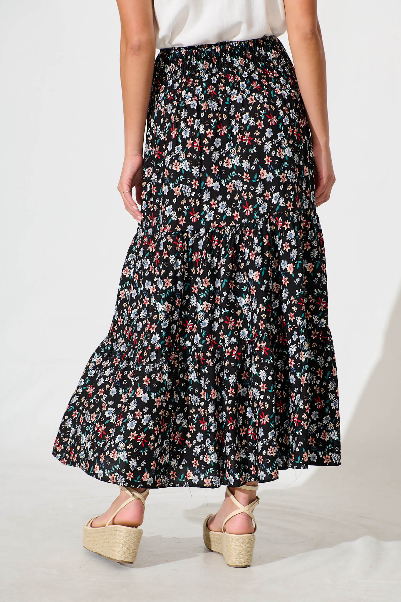 Macarena Maxi Skirt in Black Multi Floral