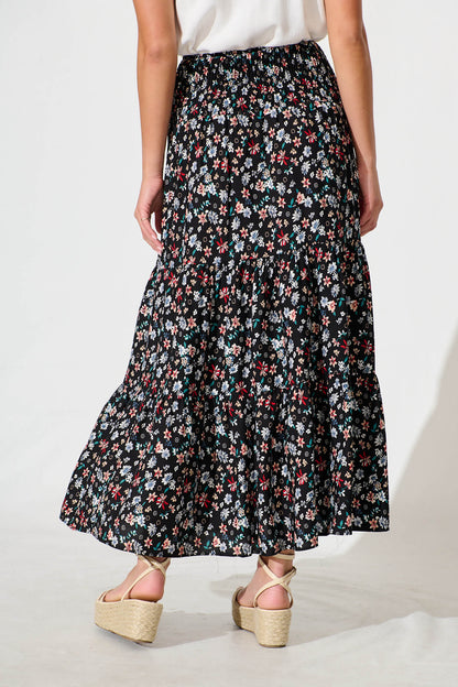 Macarena Maxi Skirt in Black Multi Floral