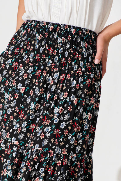 Macarena Maxi Skirt in Black Multi Floral