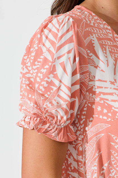 Tessy Top in Peach with White Leaf