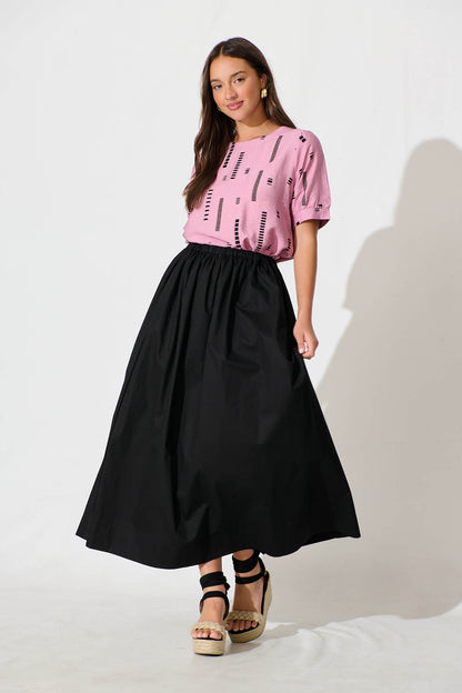 Larsson Top In Pink With Black Print Cotton Blend