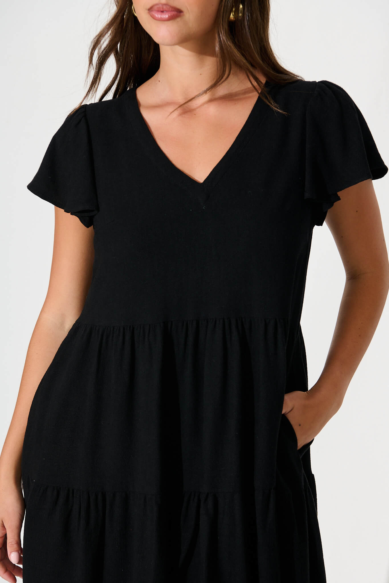 Tahiti Smock Dress In Black Linen Blend