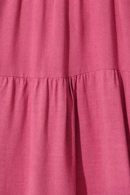 Tahiti Smock Dress In Deep Rose Linen Blend