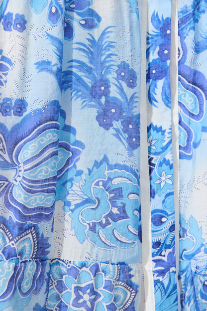 Dion Maxi Shirt Dress In Multi Navy Print