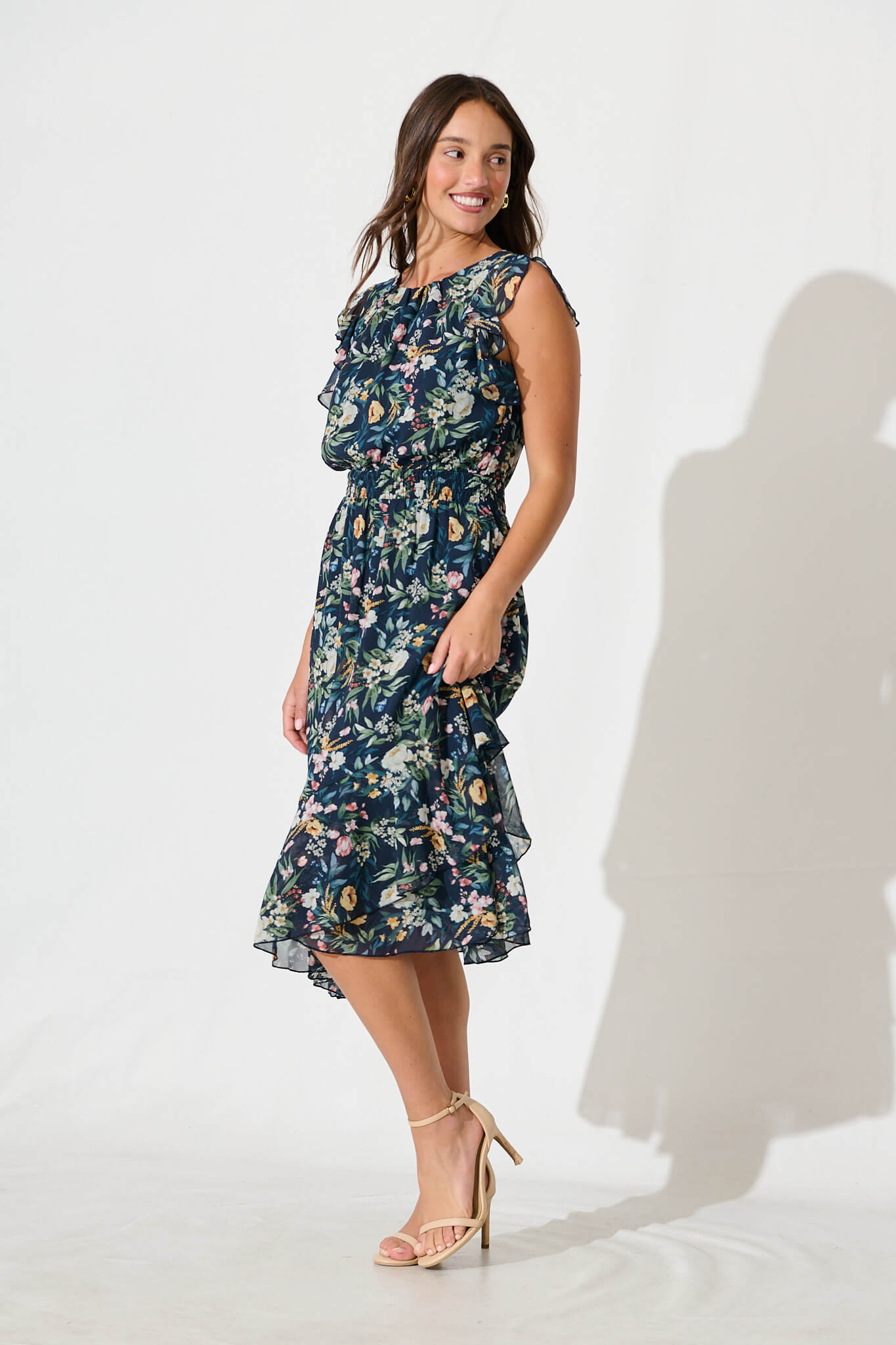 Inaya Midi Dress in Navy Multi Floral Chiffon