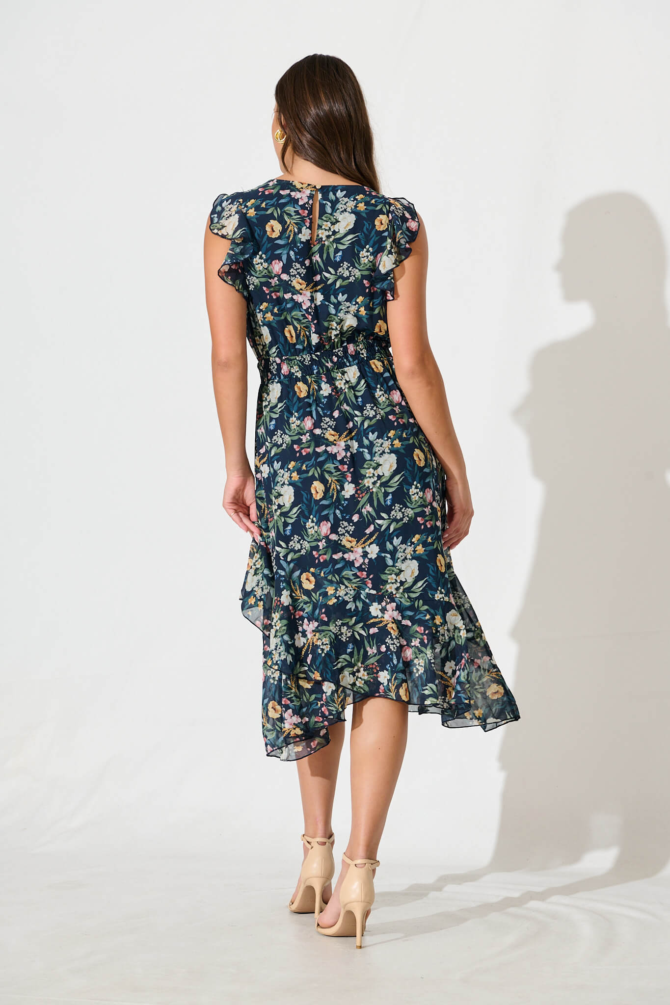 Inaya Midi Dress in Navy Multi Floral Chiffon