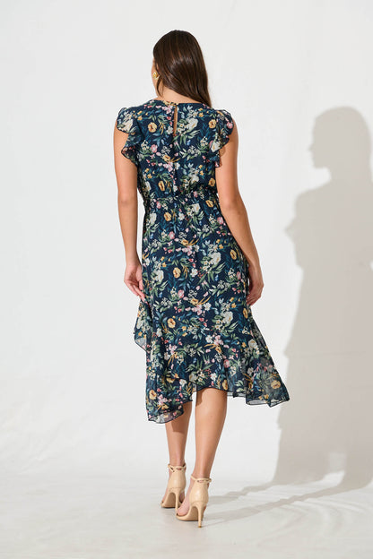 Inaya Midi Dress in Navy Multi Floral Chiffon