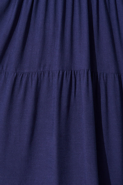 Kristen Midi Smock Dress In Navy Linen Blend