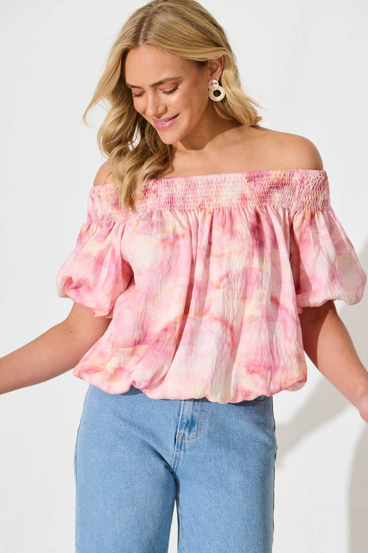 Olena Top in Pink Multi Watercolour