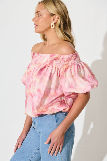 Olena Top in Pink Multi Watercolour