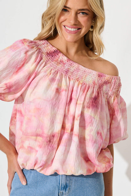 Olena Top in Pink Multi Watercolour