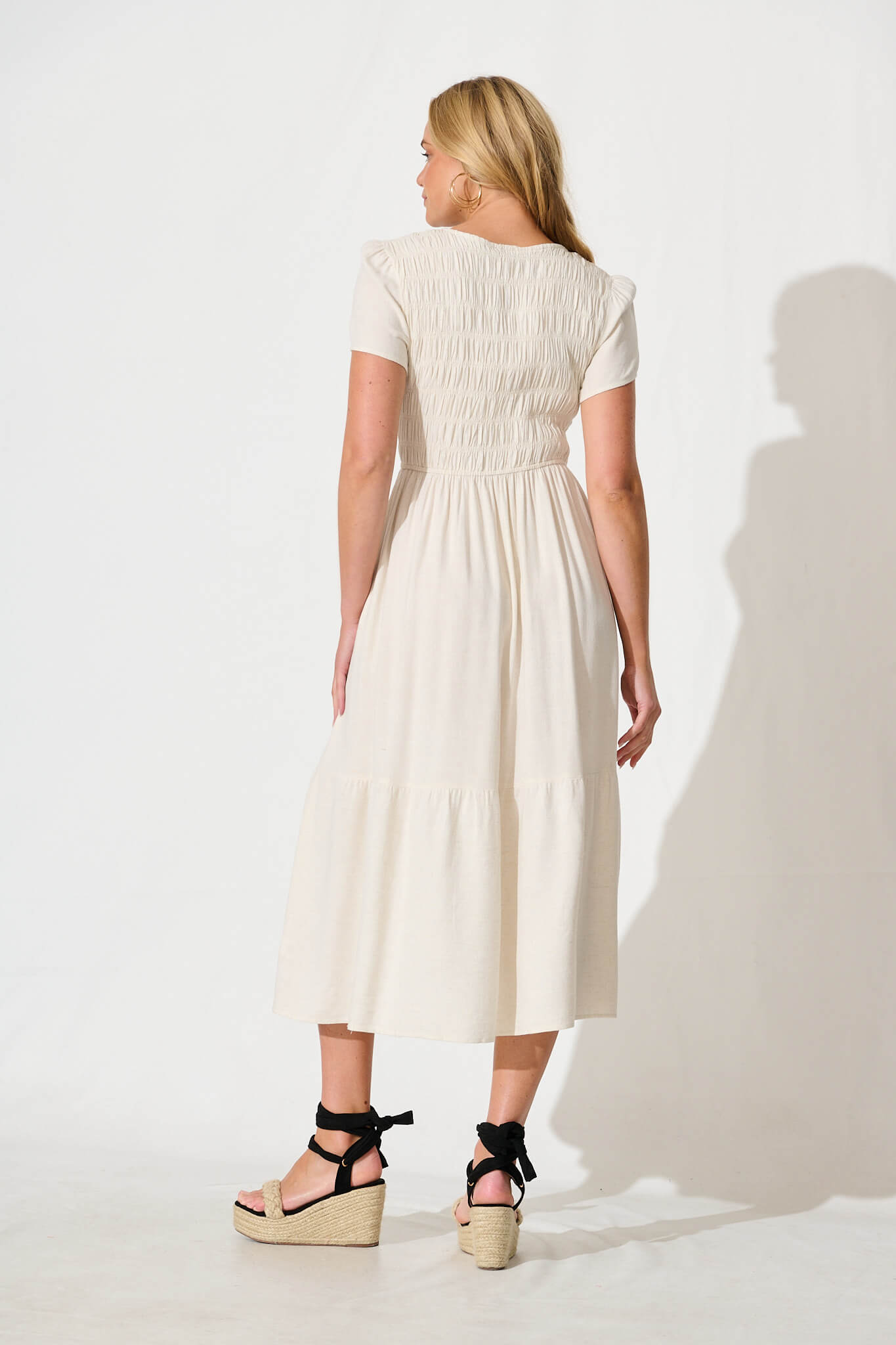 Zenith Midi Dress in Oatmeal Linen Blend
