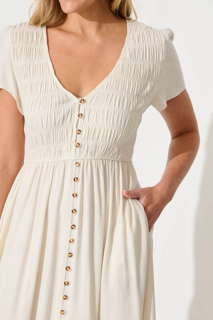 Zenith Midi Dress in Oatmeal Linen Blend