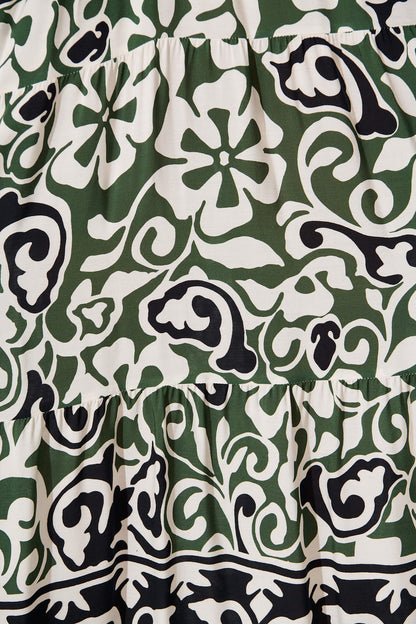 Barrymore Midi Smock Dress in Black and Green Print