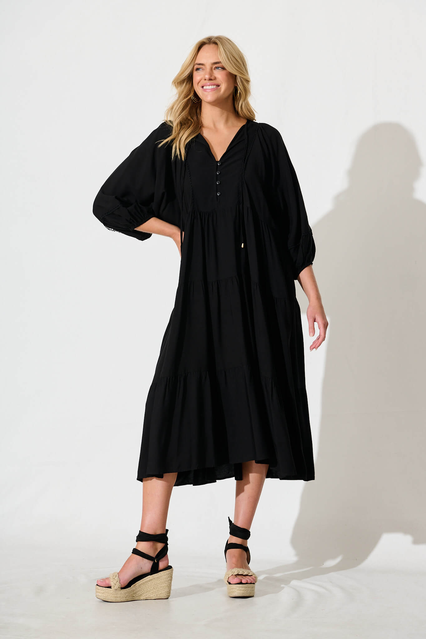 Barrymore Midi Smock Dress in Black