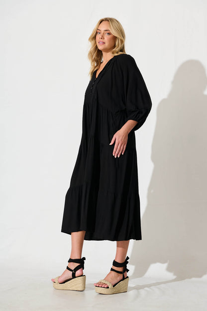 Barrymore Midi Smock Dress in Black