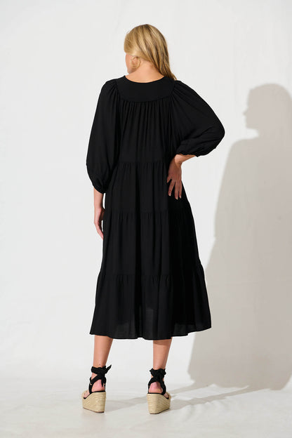 Barrymore Midi Smock Dress in Black