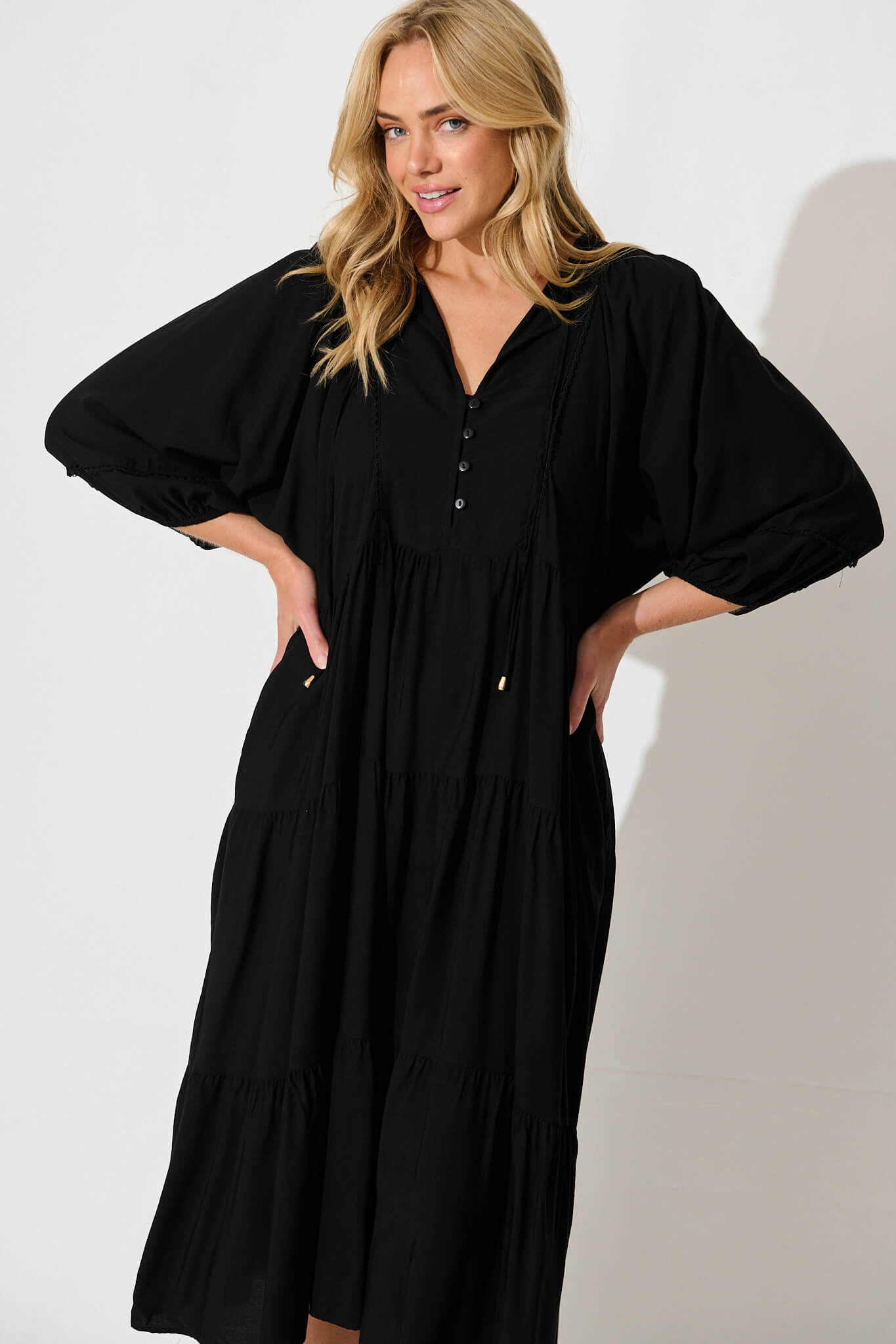 Barrymore Midi Smock Dress in Black