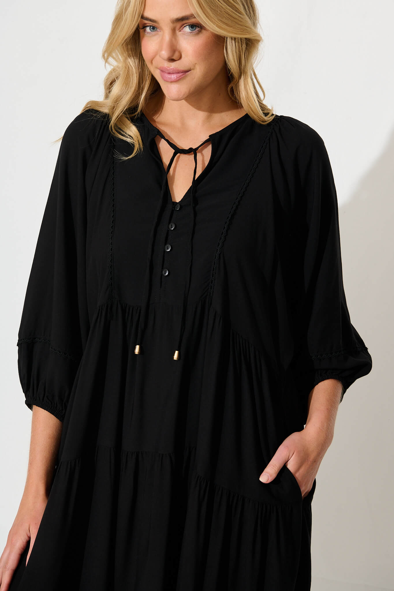 Barrymore Midi Smock Dress in Black