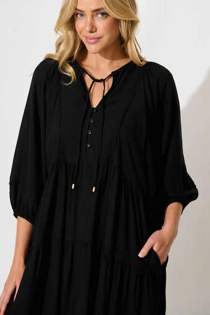 Barrymore Midi Smock Dress in Black