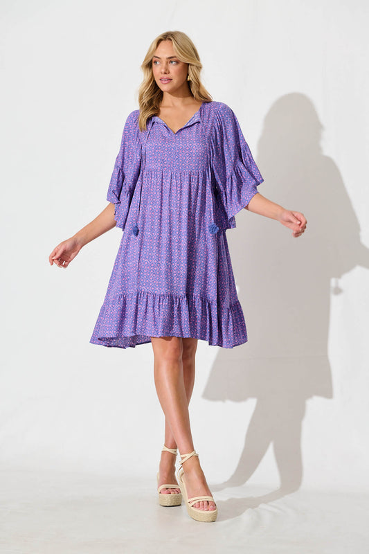Delvonte Smock Dress in Purple
