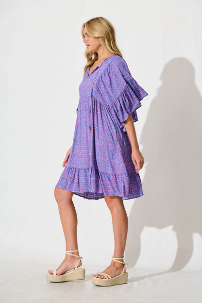 Delvonte Smock Dress in Purple