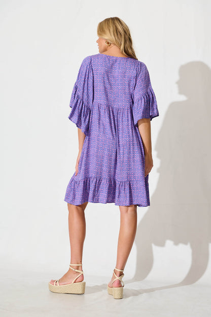 Delvonte Smock Dress in Purple