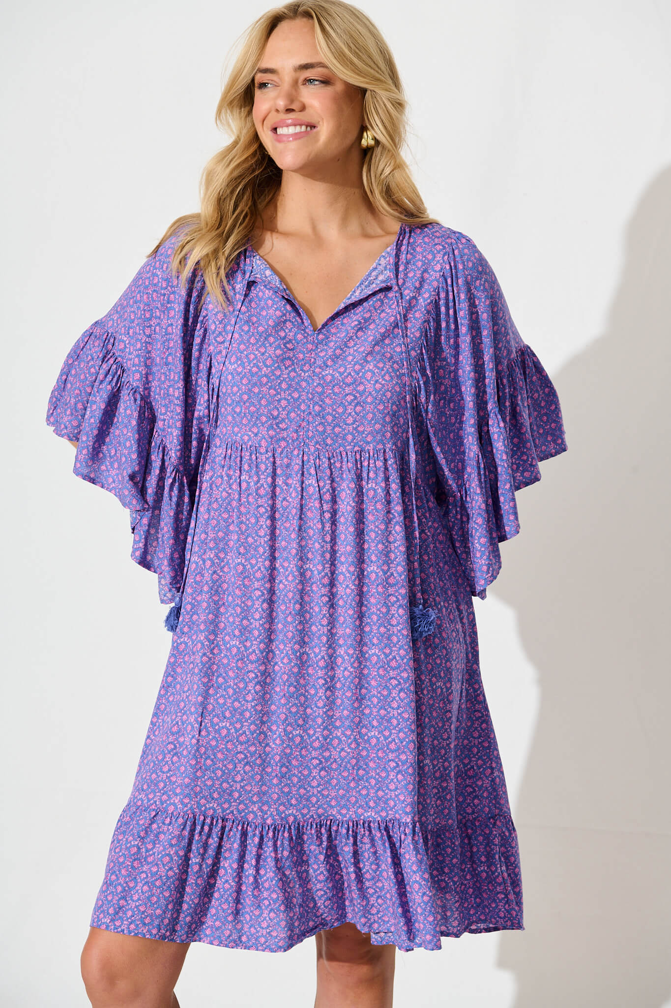 Delvonte Smock Dress in Purple