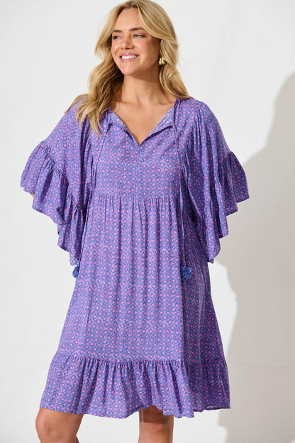 Delvonte Smock Dress in Purple