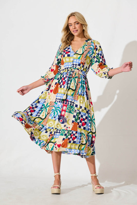 Lanai Midi Dress in Multi Print