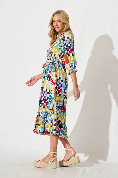 Lanai Midi Dress in Multi Print