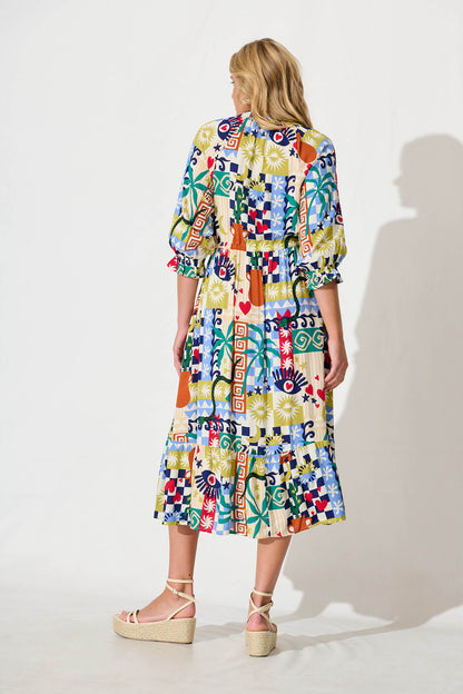 Lanai Midi Dress in Multi Print