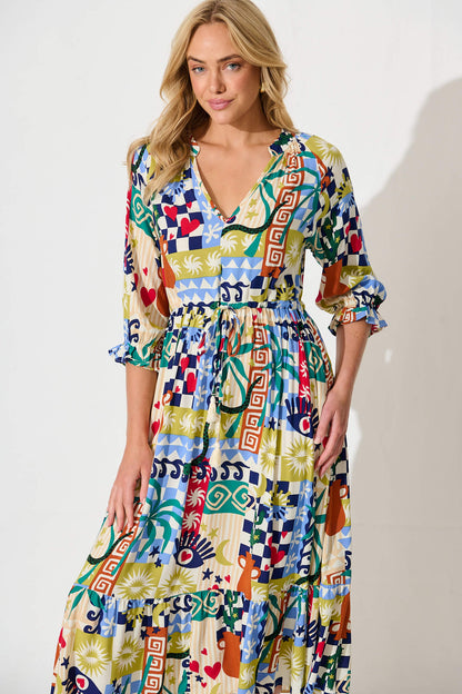 Lanai Midi Dress in Multi Print