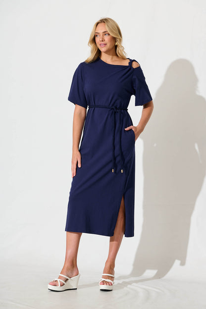 Ahreana Midi Dress in Navy Cotton
