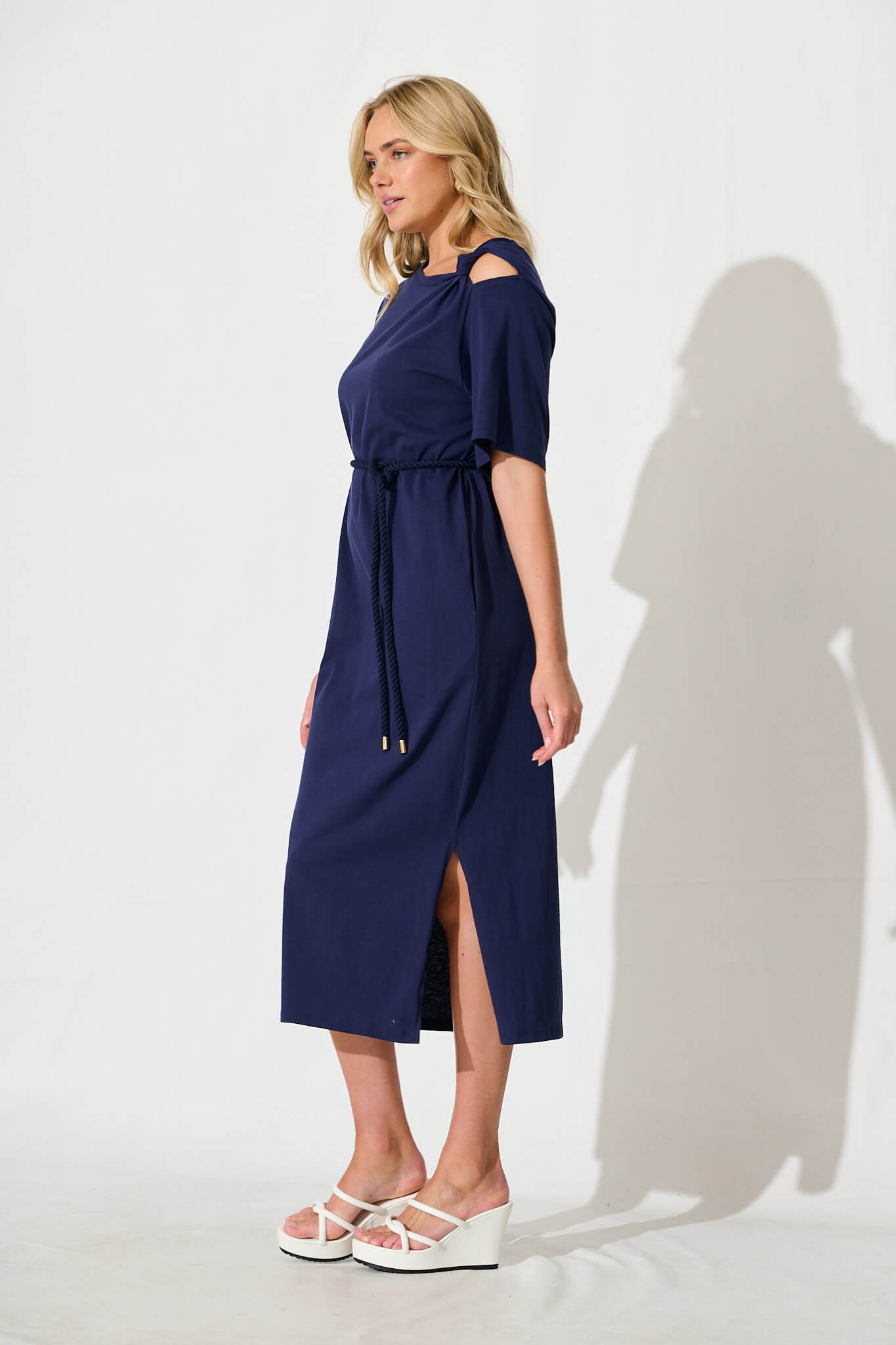 Ahreana Midi Dress in Navy Cotton
