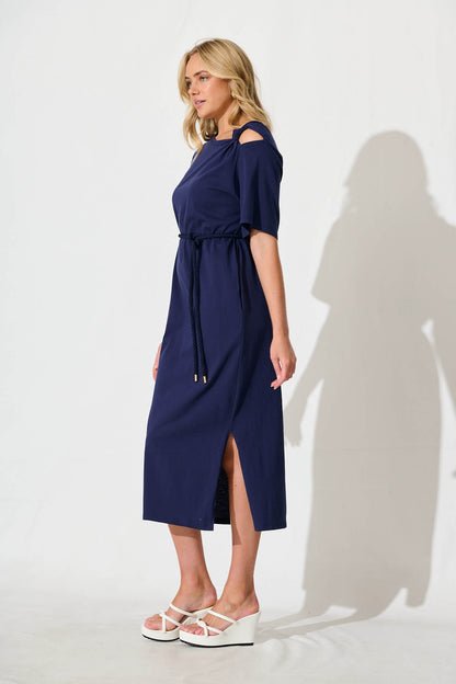 Ahreana Midi Dress in Navy Cotton