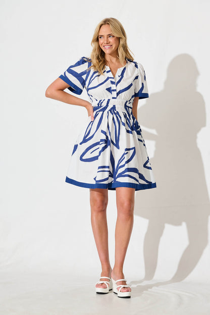Quinlan Dress in Blue and White Cotton