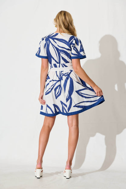 Quinlan Dress in Blue and White Cotton