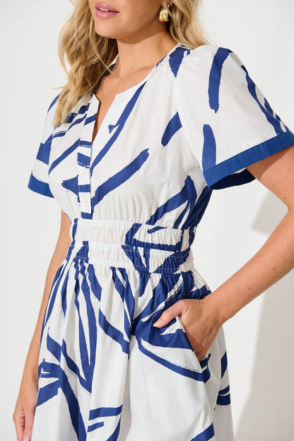 Quinlan Dress in Blue and White Cotton
