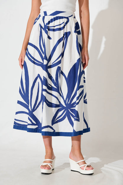 Bradie Maxi Skirt in Blue and White Cotton