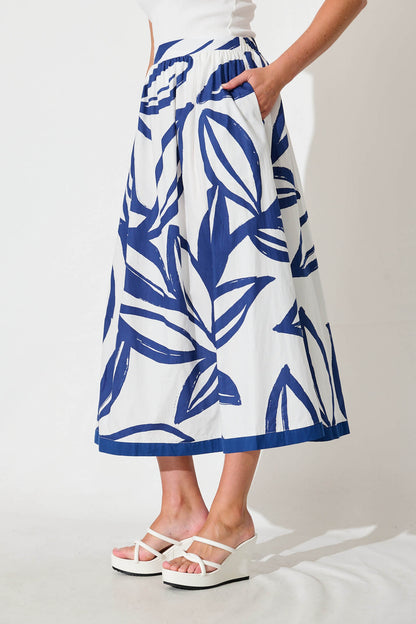 Bradie Maxi Skirt in Blue and White Cotton