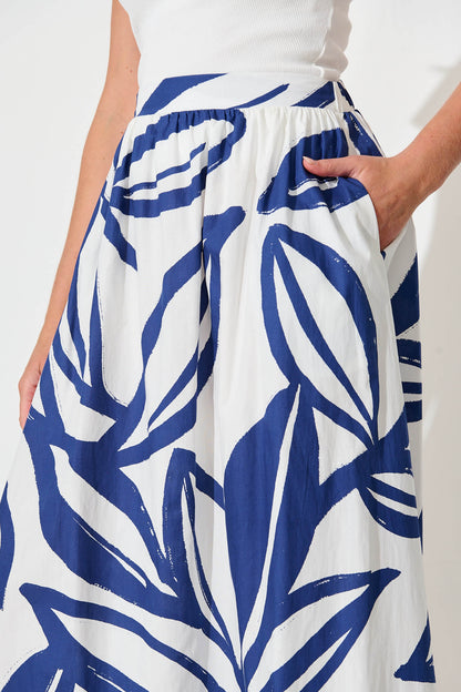 Bradie Maxi Skirt in Blue and White Cotton