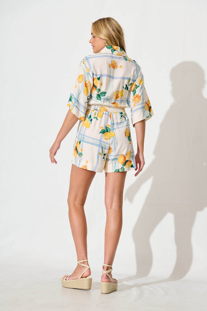 Maui Playsuit in Ivory with Lemon and Blue Print