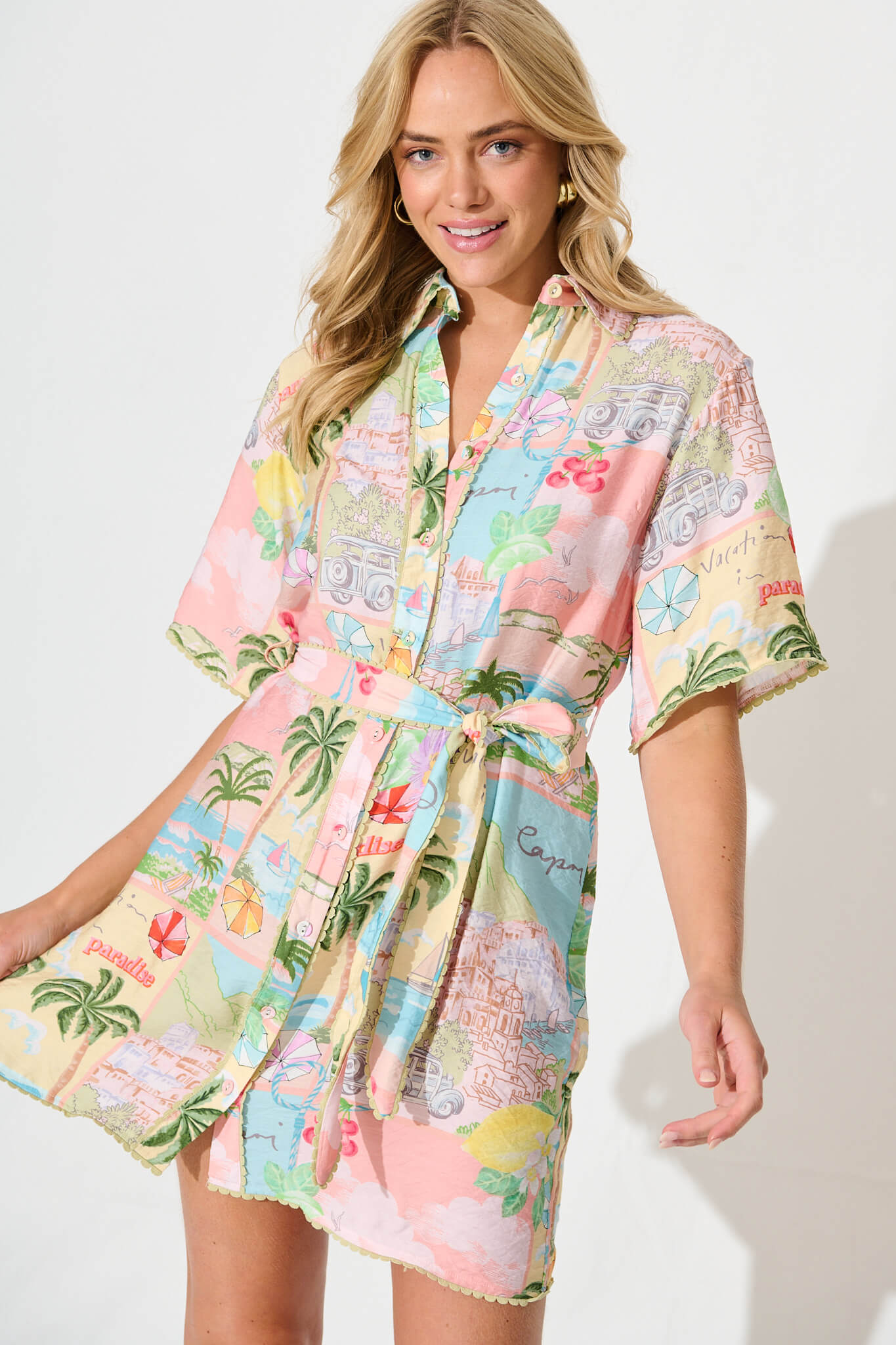 Miela Shirt Dress In Pastel Multi