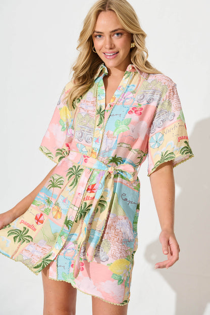 Miela Shirt Dress In Pastel Multi