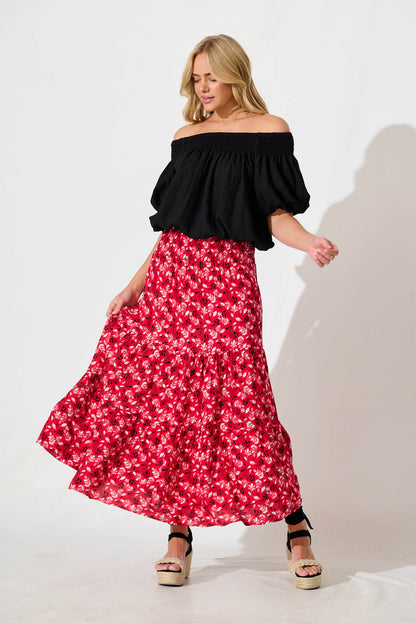 Macarena Maxi Skirt in Red Floral